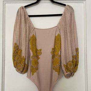 Free People beaded puff sleeve bodysuit